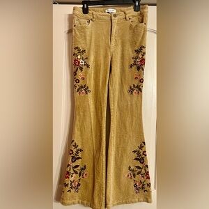 Jacquie The Label Women’s Sz Med Embroidered Floral Flare Corduroy Pants UEC